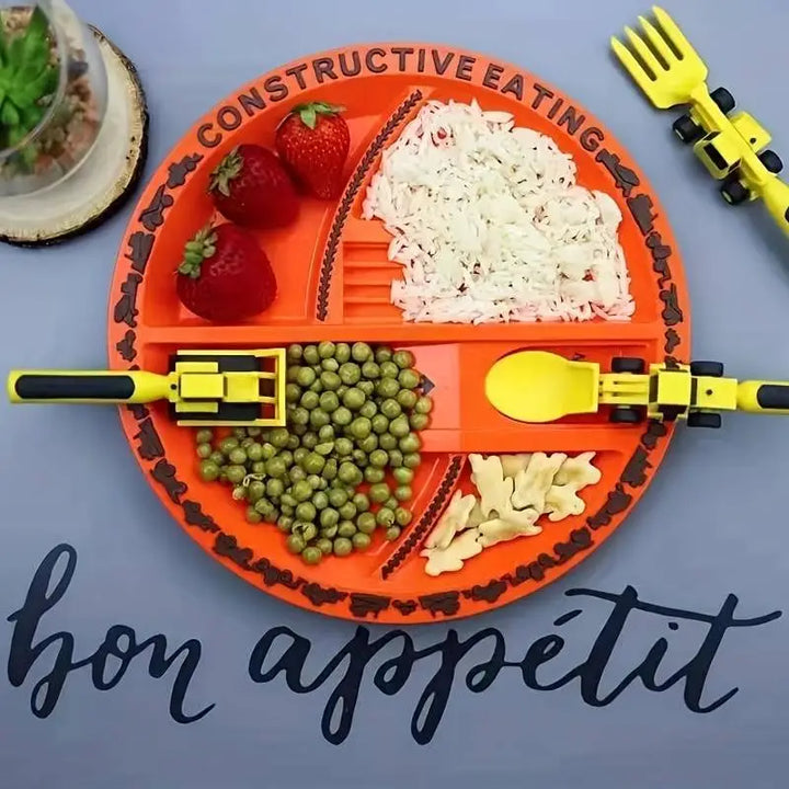 ExcavaBite Kids' Construction Plate and Utensil Set