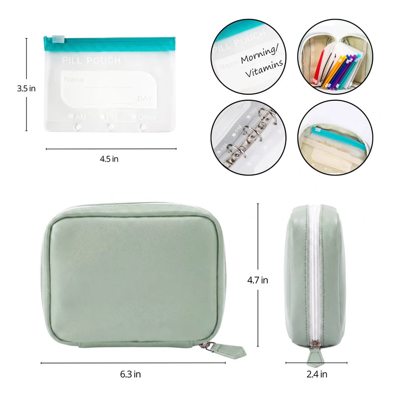Pill Organizer Zip Pouch - Travel Pill Bag with Writable Zip Sleeves