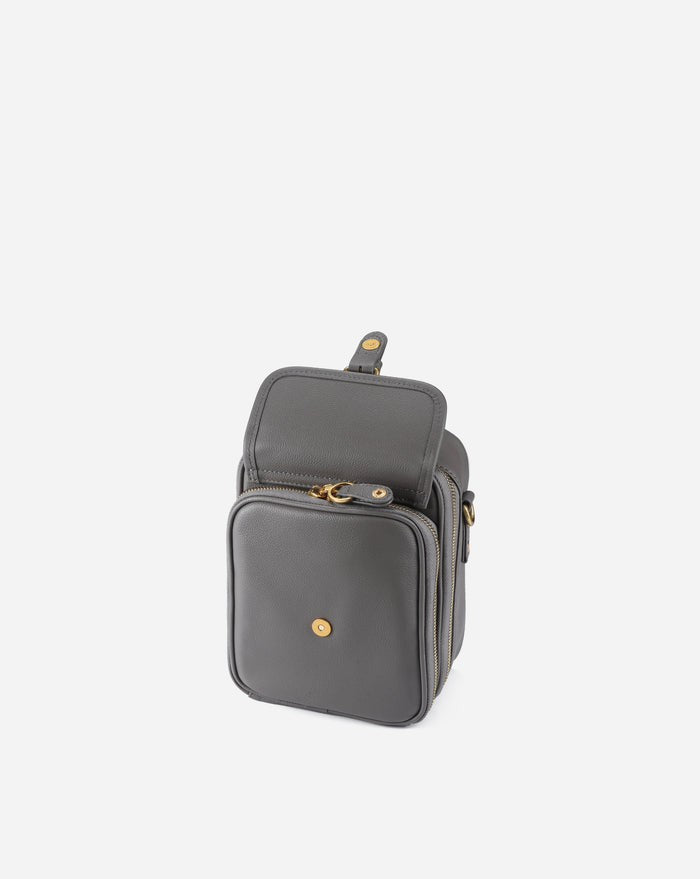 Leather Crossbody Bag - Grey