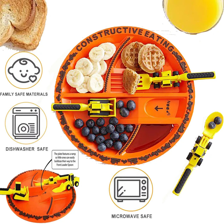 ExcavaBite Kids' Construction Plate and Utensil Set